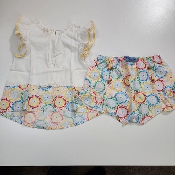 Baby Girls Ruffled Top & Shorts Colorful Lightweight Outfit Set Size 24m - Picture 3 of 8